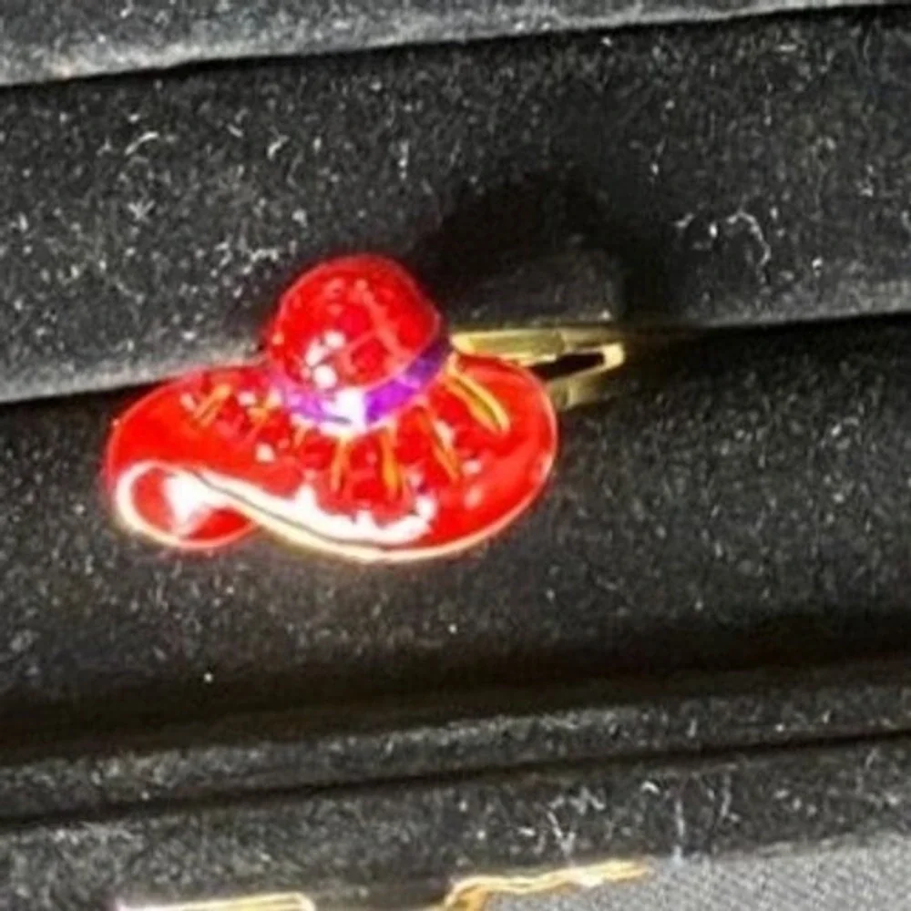 Red Enamel Ladybug Ring with Red Gem Accent for Women size 7‎